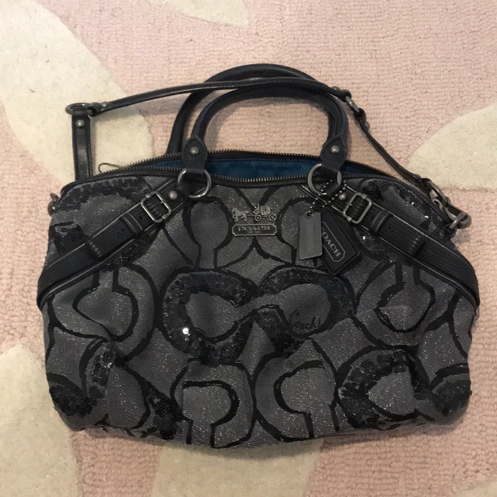 Black silver purse coach